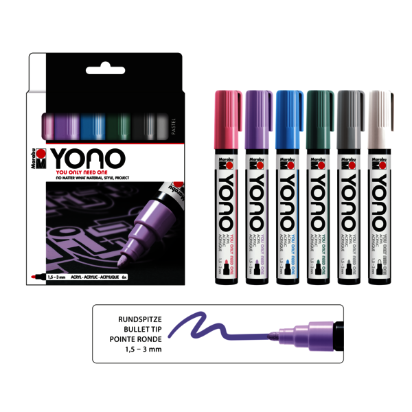 YONO Marker Set PASTEL 6 X 1,5-3 mm, súprava